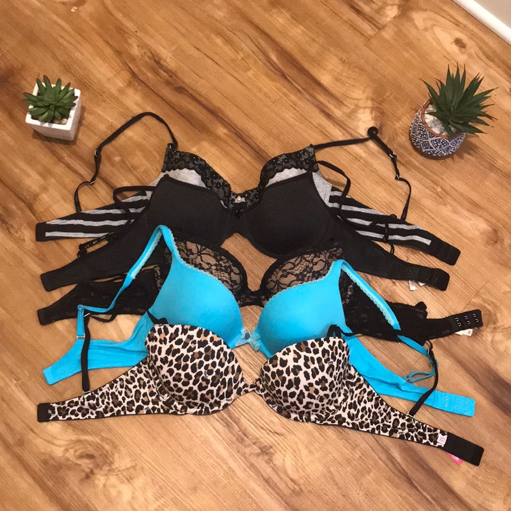 Assorted set of 5 Aerie and Pink bras, size 34C